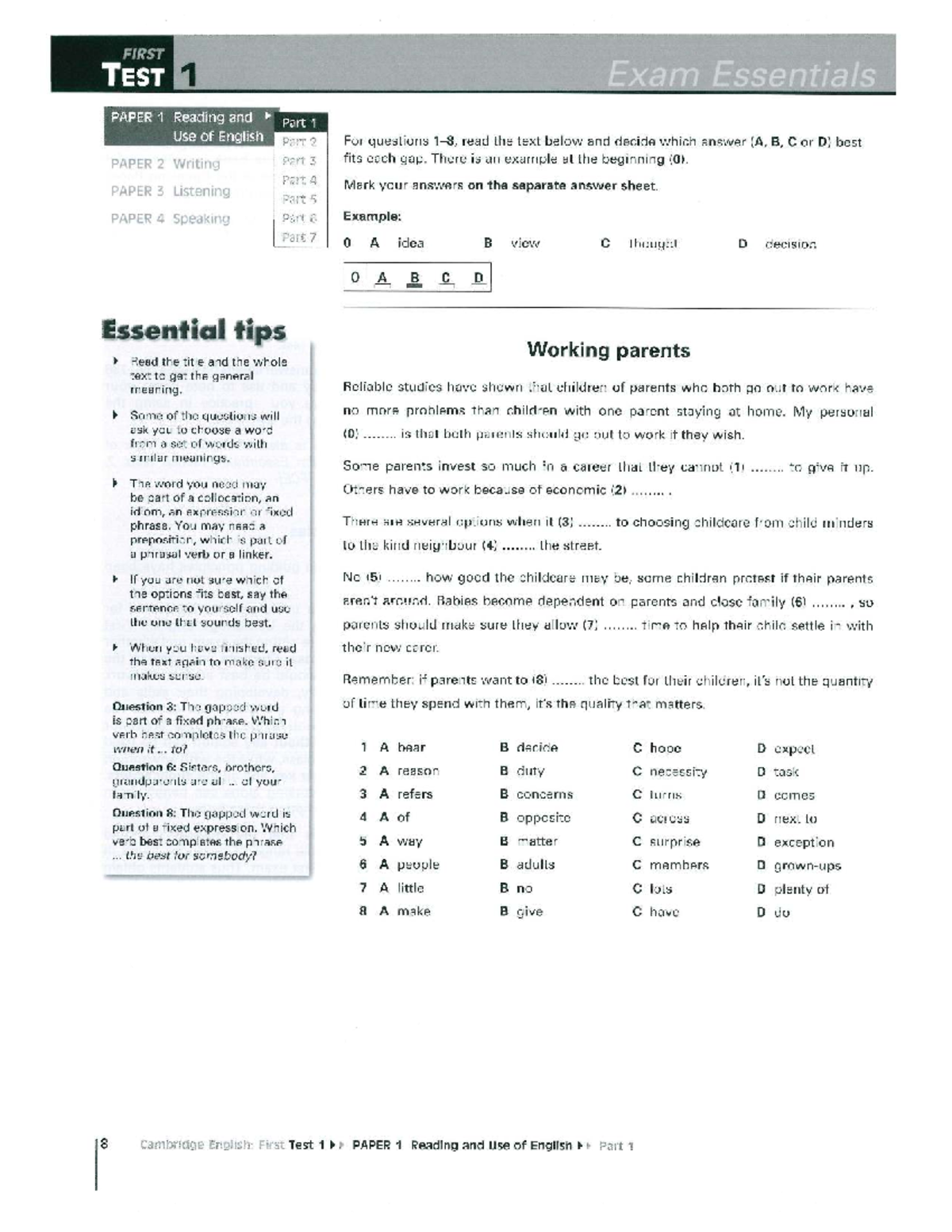 Test 1 PAPER 1 Reading and Use of English - Practice Questions and Tips ...