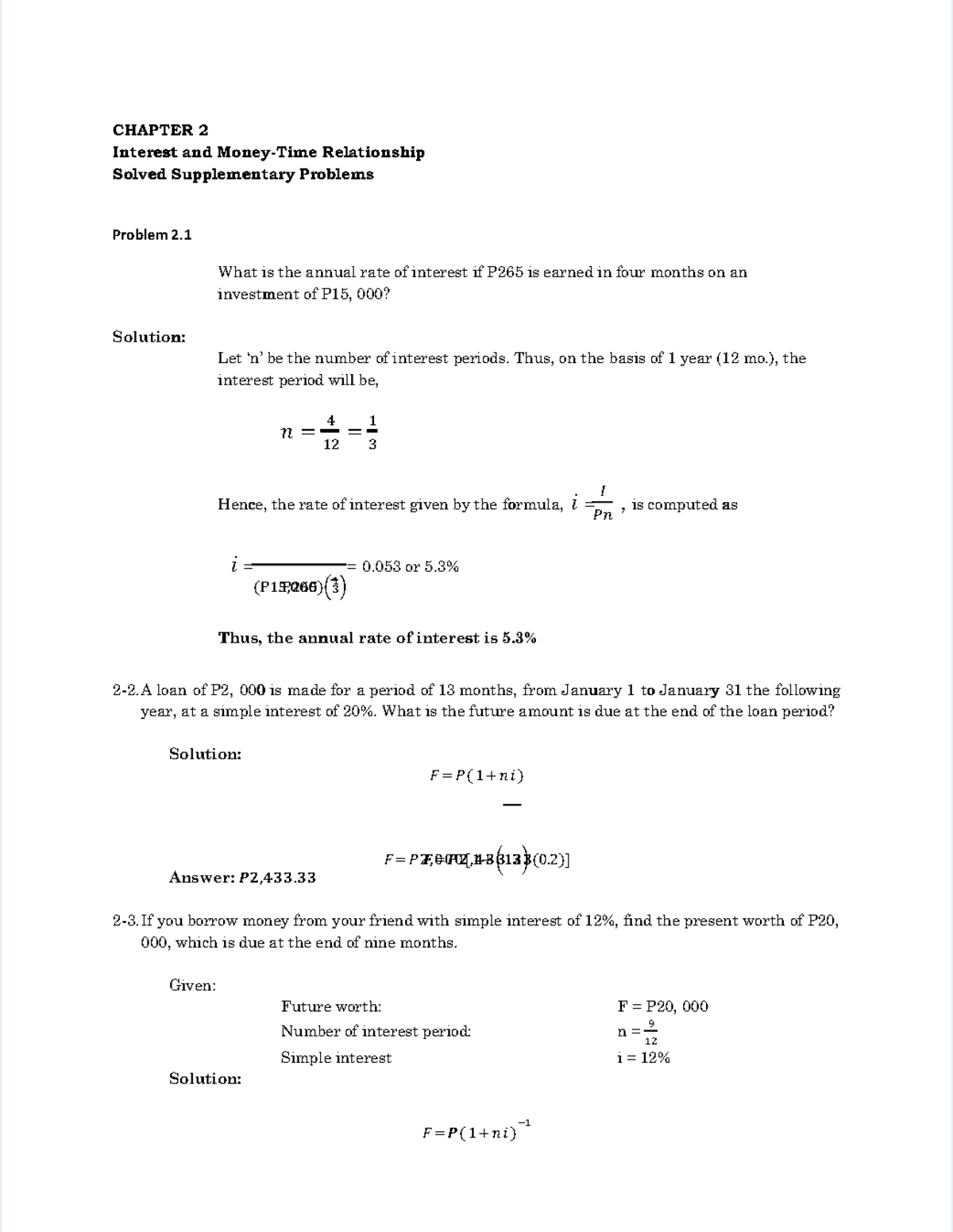 CHAPTER 2: Interest & Relationship Solved Problems - Engineering ...