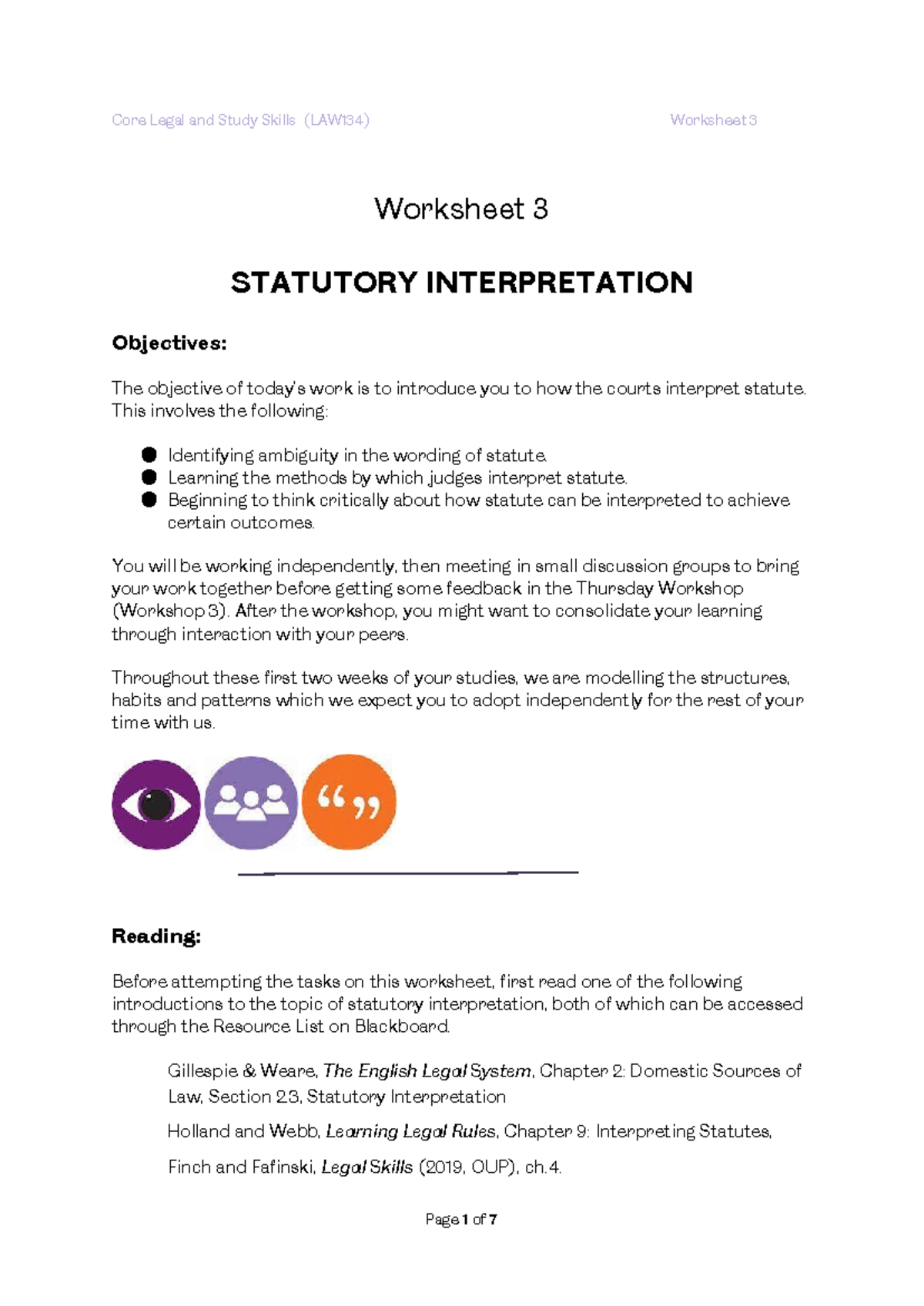 Worksheet 3 - Statutory Interpretation in Legal Studies - Studocu