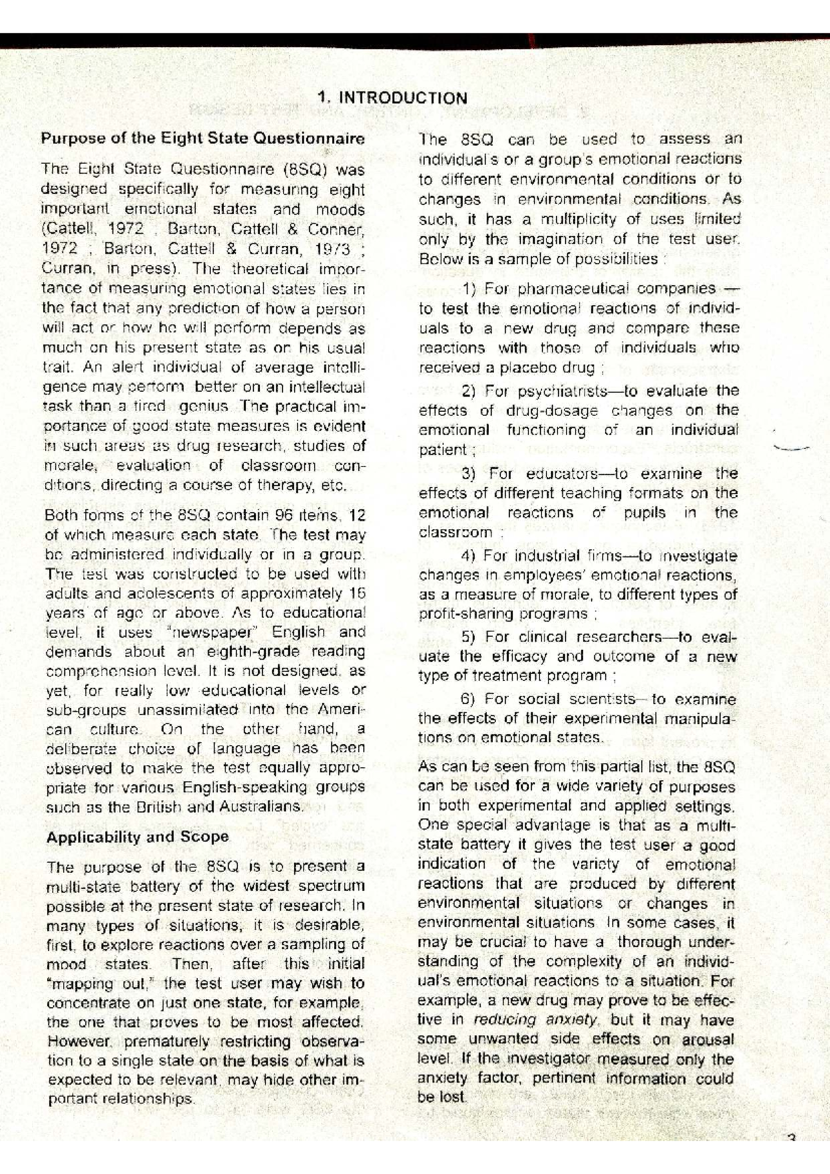 Eight State Questionnaire (8SQ) Guide for Practical Application - Studocu