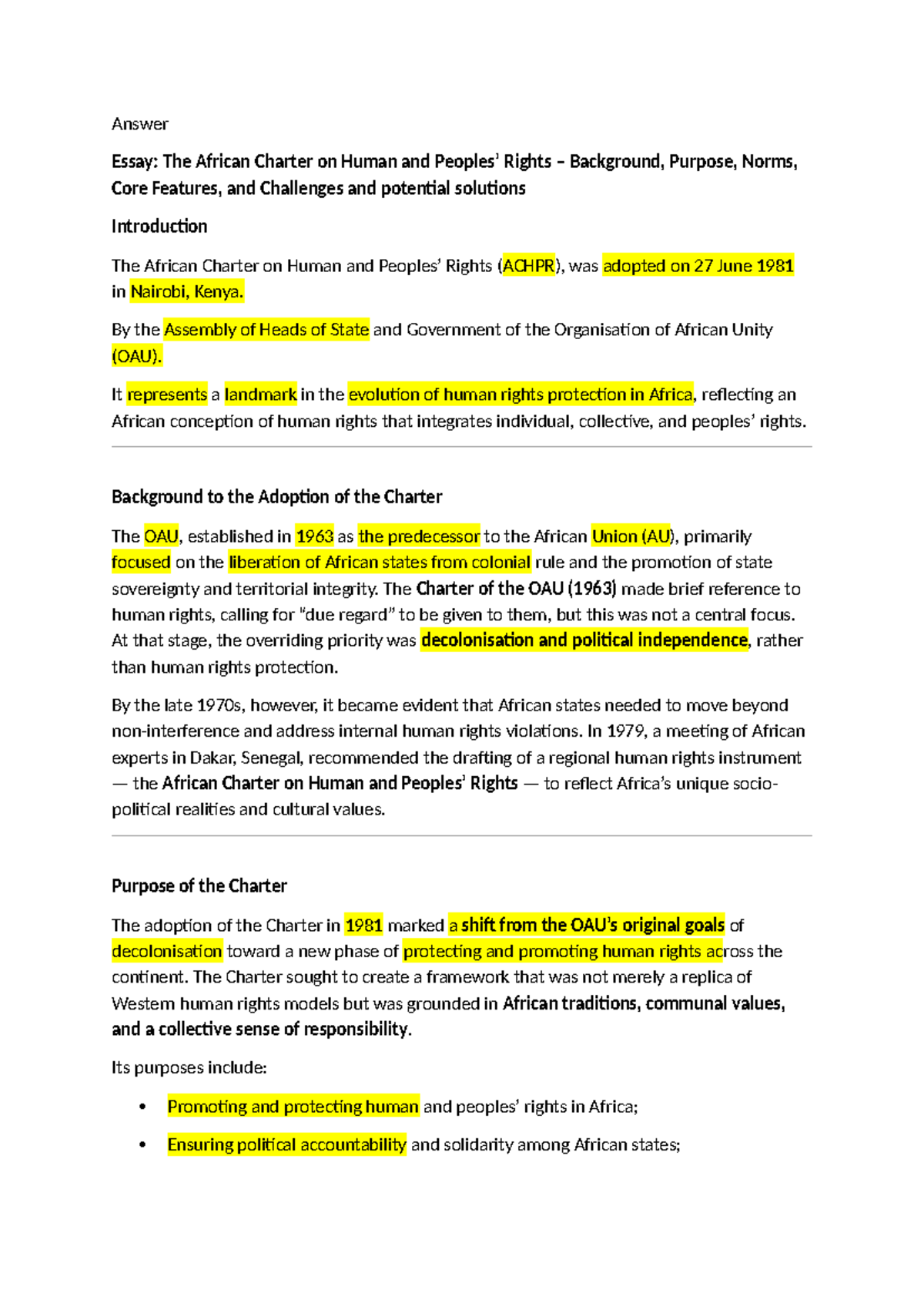 African Charter on Human Rights: Background, Purpose & Features Notes ...