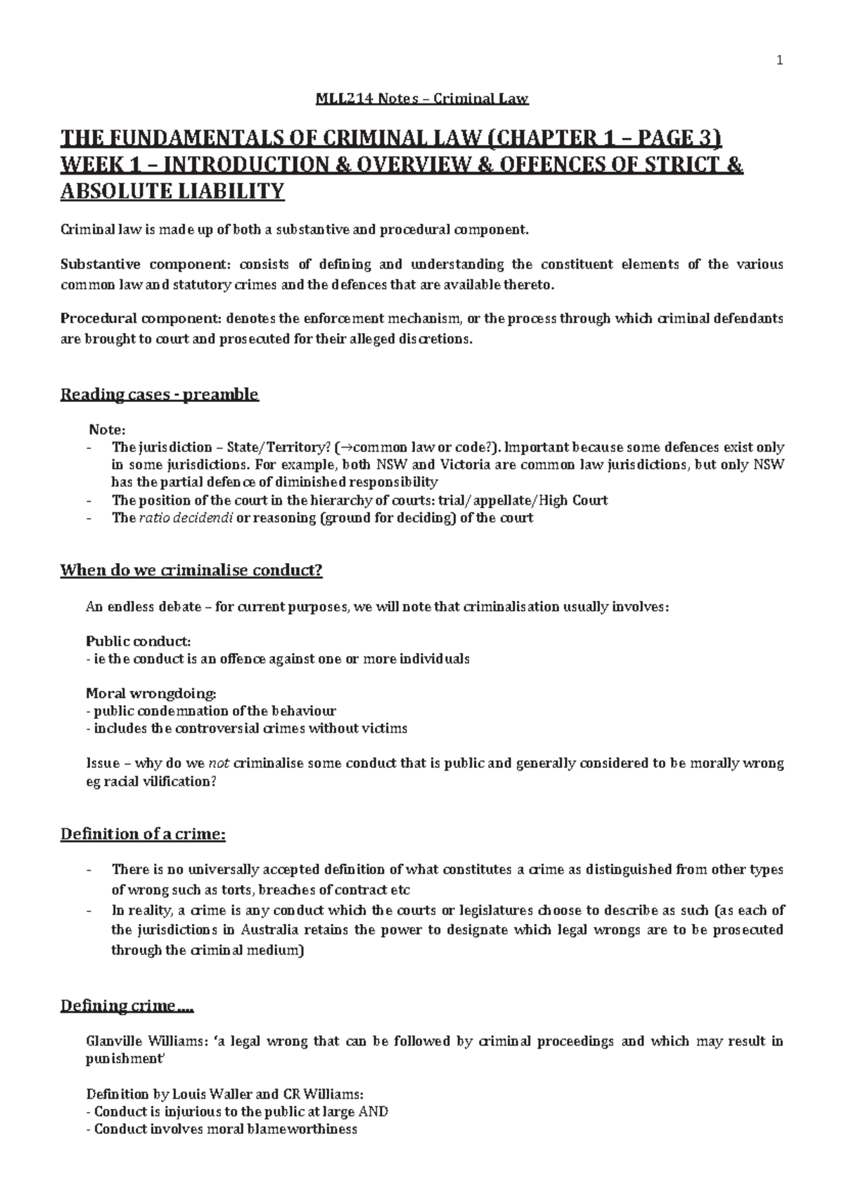 MLL214 Final Exam Notes: Fundamentals of Criminal Law Overview - Studocu