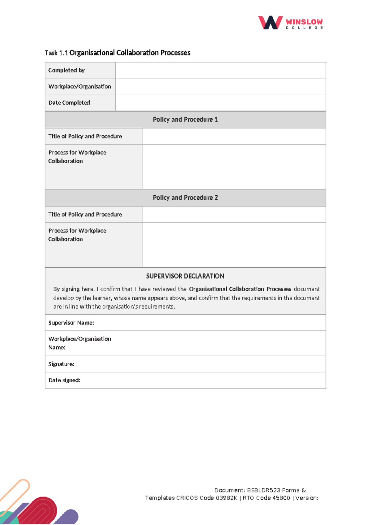 BSBLDR523 Forms & Templates: Collaboration and Management Processes ...