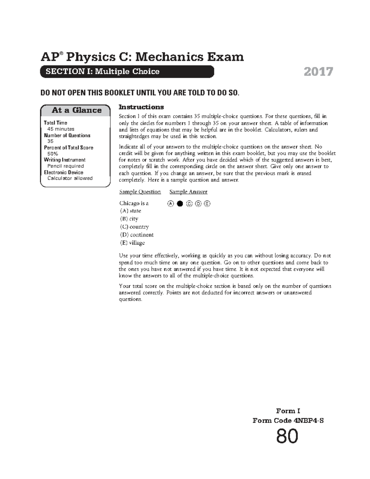 AP Physics C: Mechanics Exam 2017 - Multiple Choice Questions - Studocu