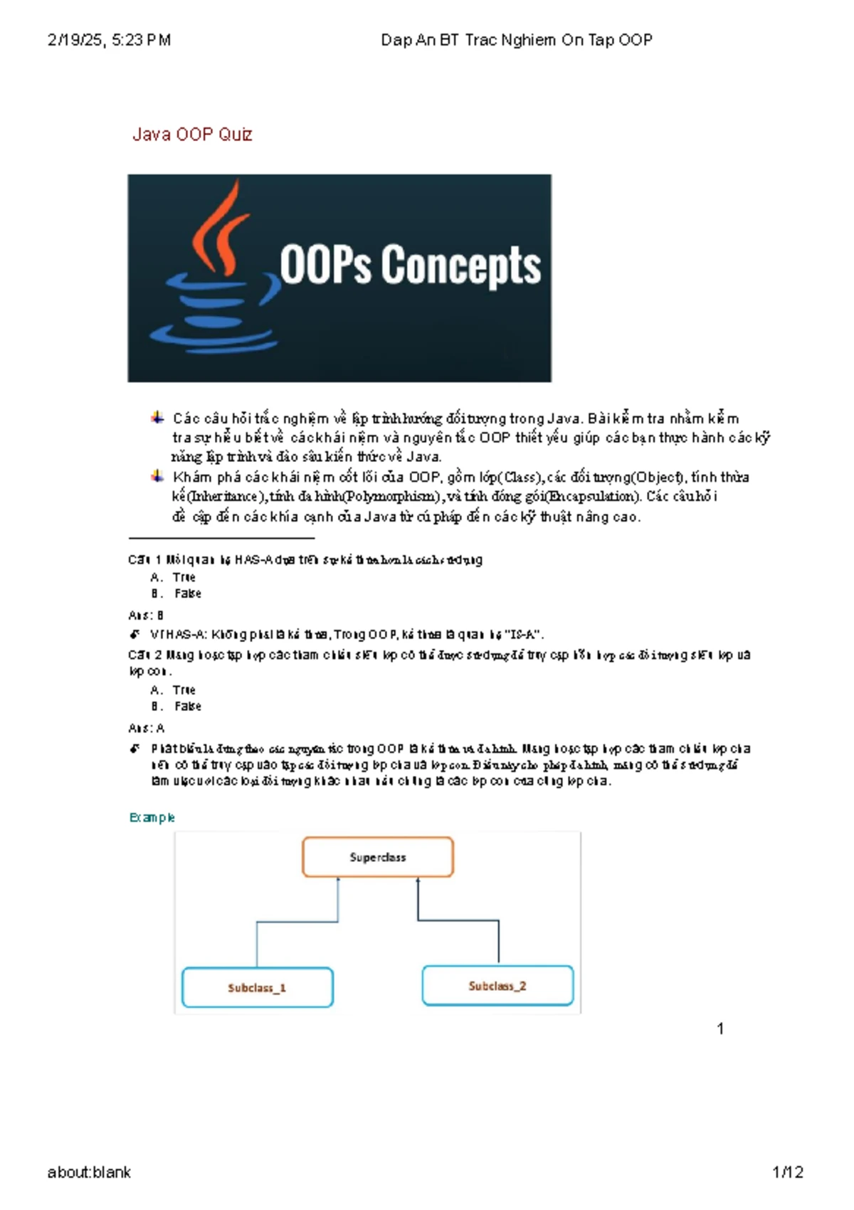 Ôn Tập Cuối Kỳ Môn Lập Trình Hướng Đối Tượng OOP 2024 - Đề Ôn - Studocu
