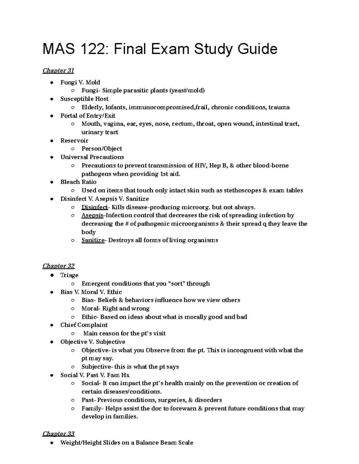 Mas 122 Study Guide - notes - MAS 122: Final Exam Study Guide Chapter ...