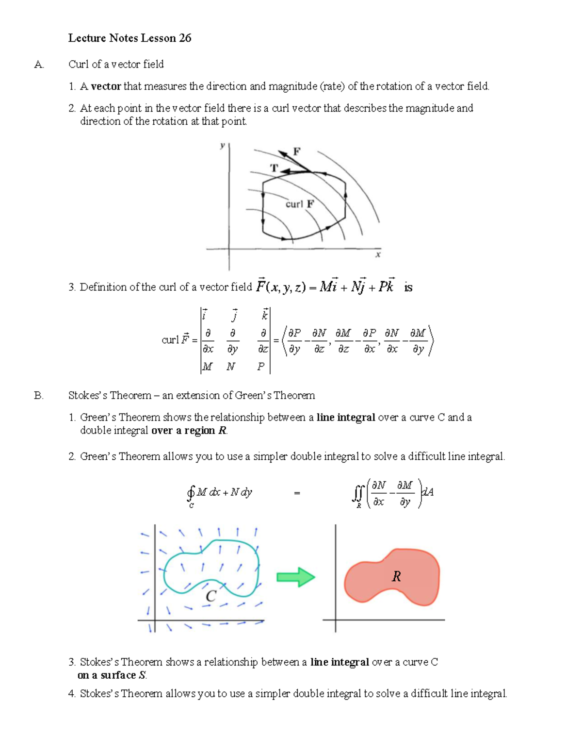 F23 Lecture Notes: Lesson 26 - Curl of a Vector Field - Studocu