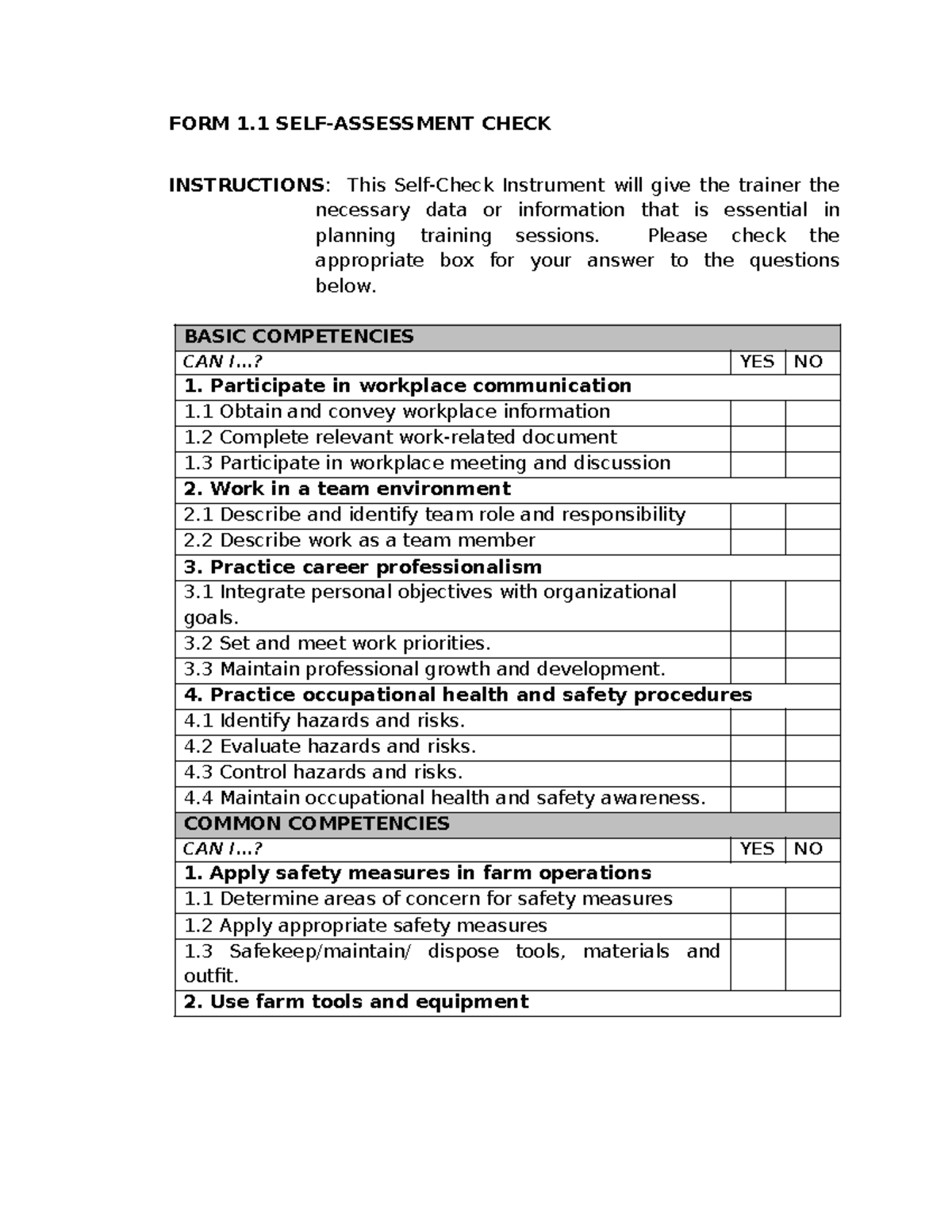 PTS TNA: Competency Assessment and Training Gap Analysis - Studocu