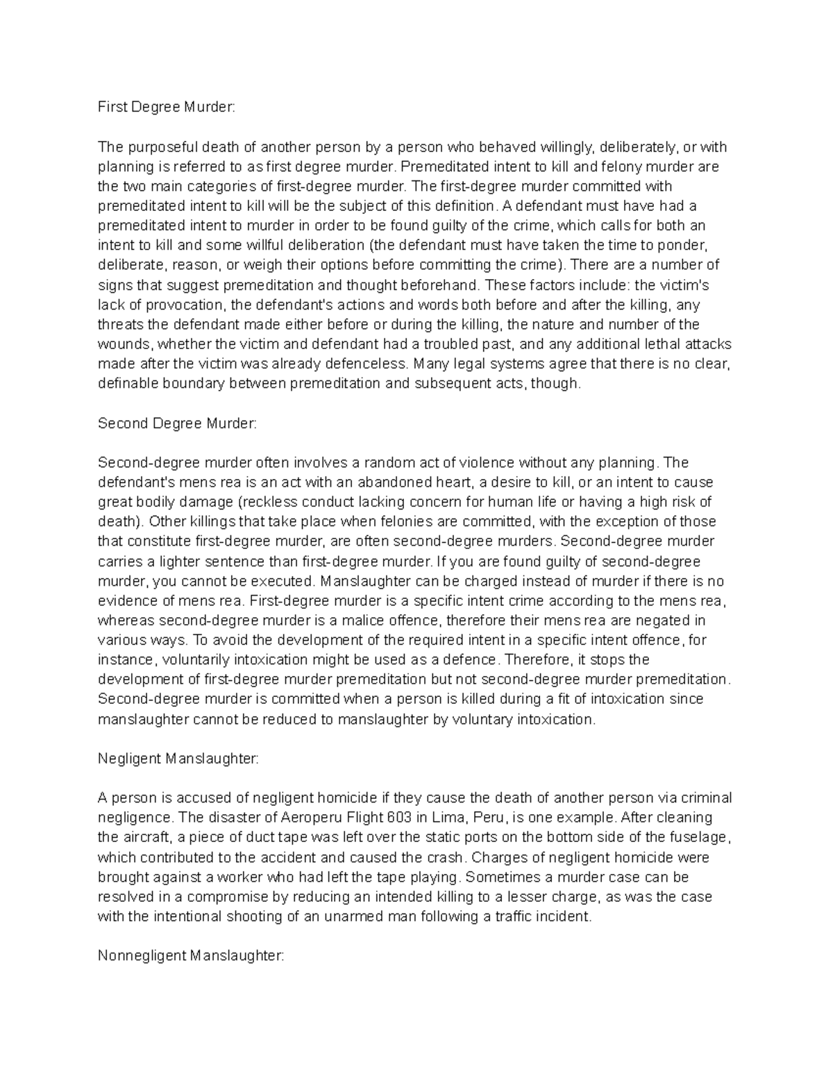 Chapter 9 degrees in murder - First Degree Murder: The purposeful death ...