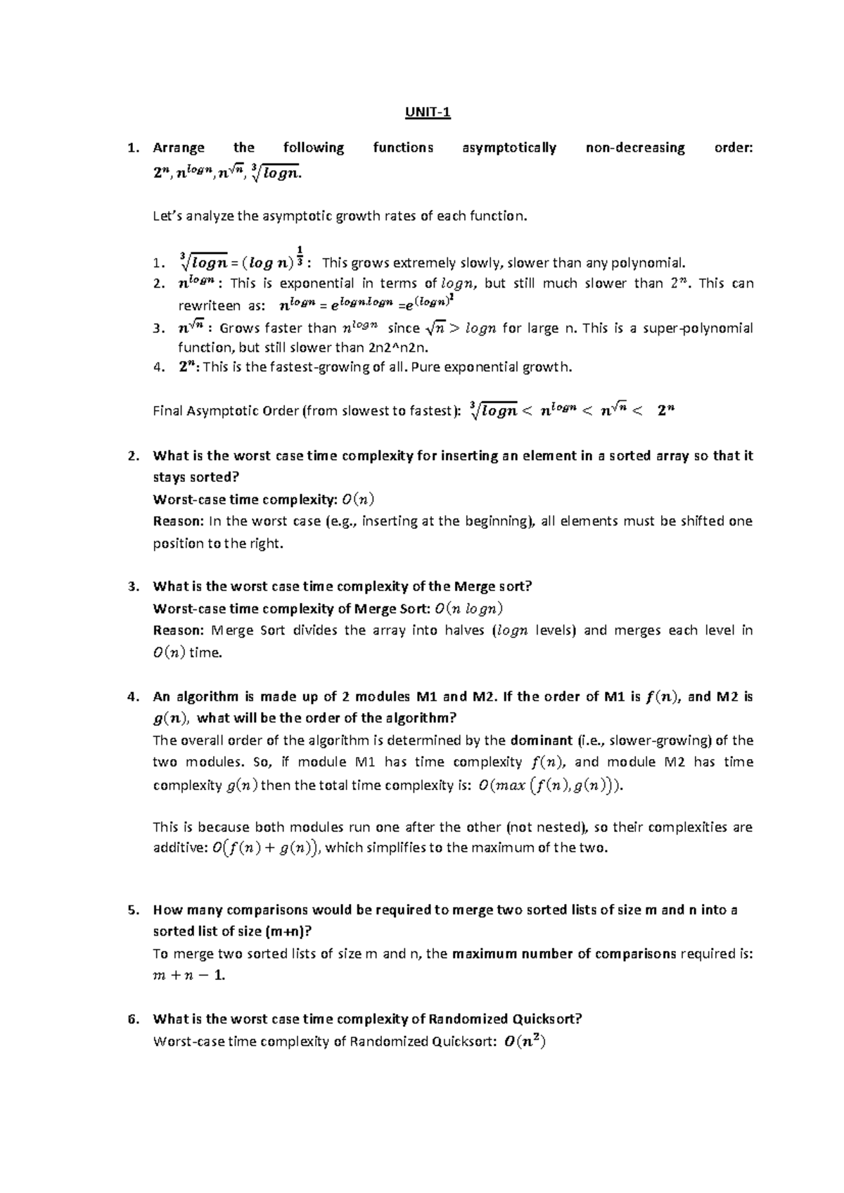 Short Answer Model Questions for Units 12 - CS101 - Studocu