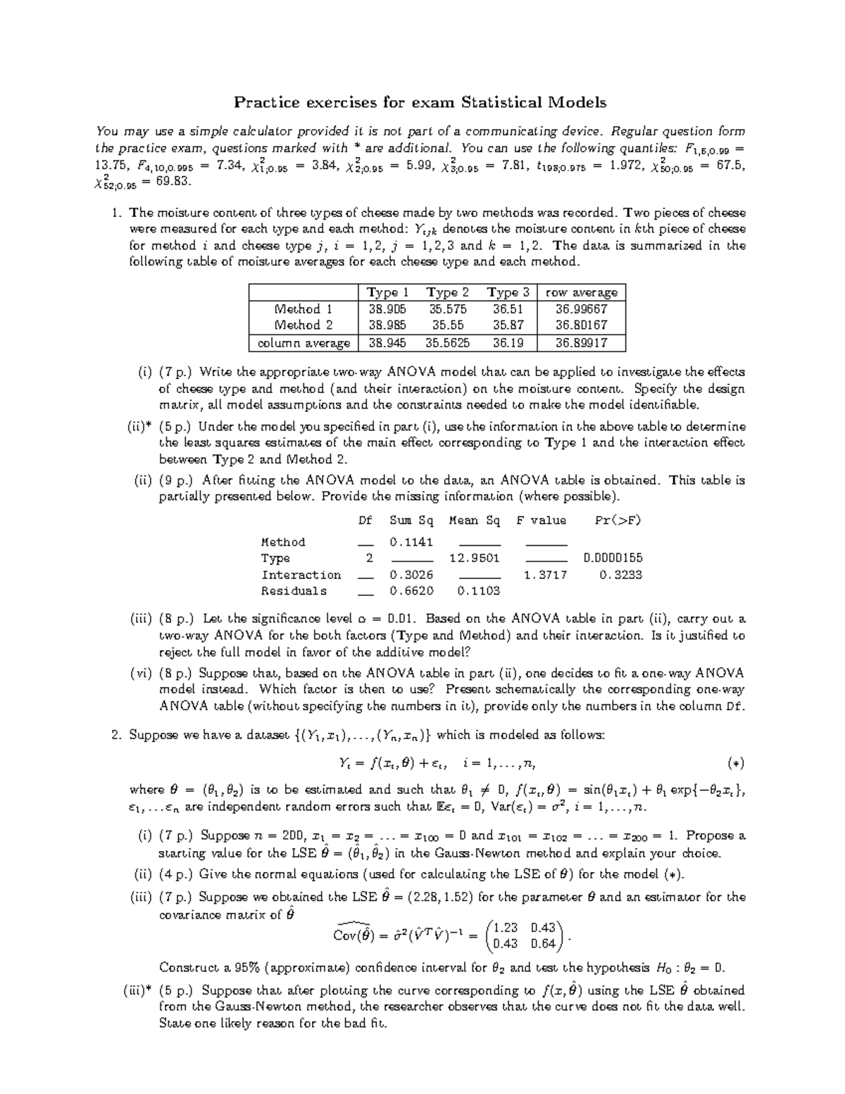 Practice Exam - Statistical Models (Course Code: STATS 512) - Studeersnel