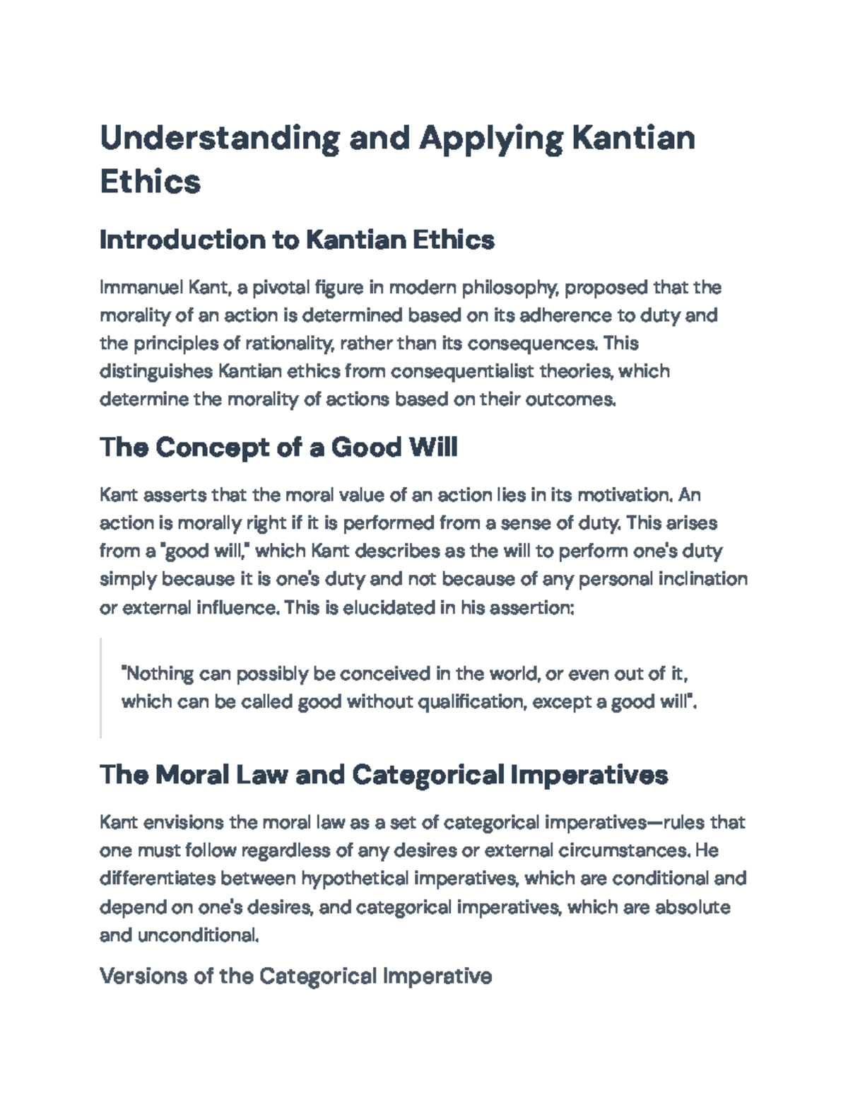 Kantian Ethics (PHIL101): Principles and Categorical Imperatives ...