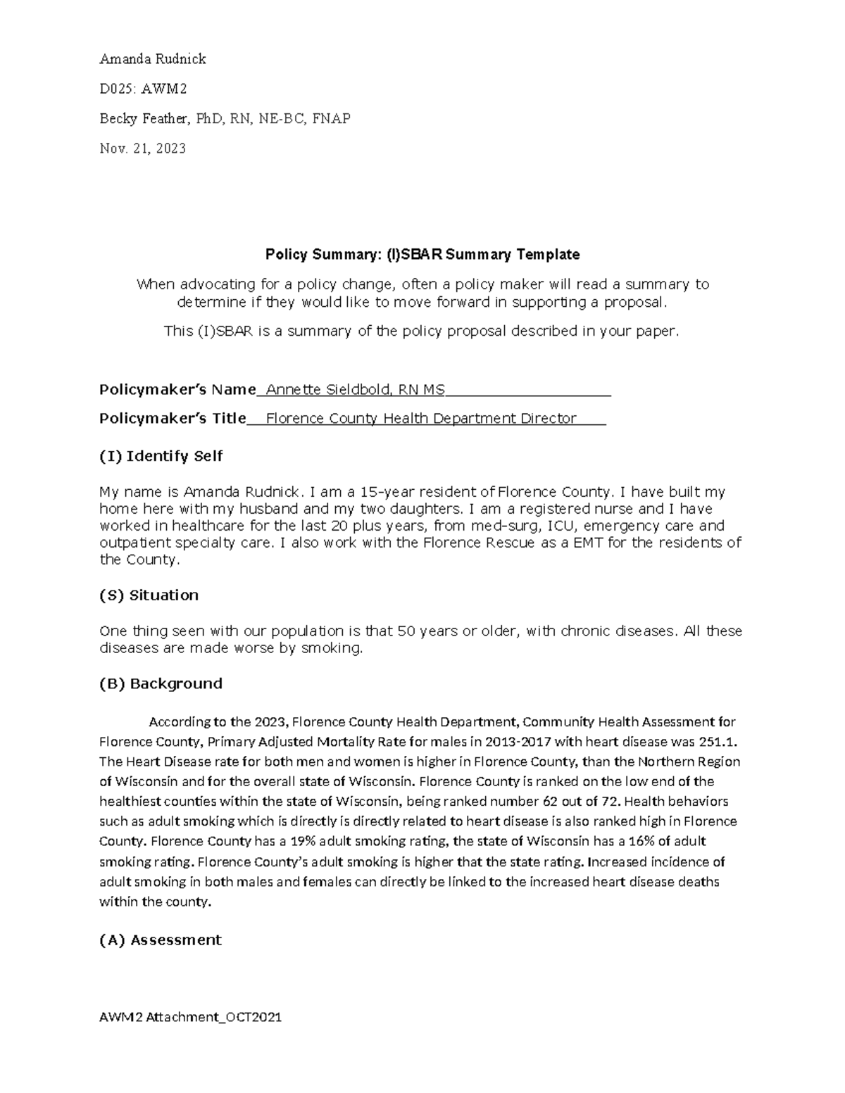 (I)SBAR Policy Summary on Smoking Cessation for D025: AWM - Studocu