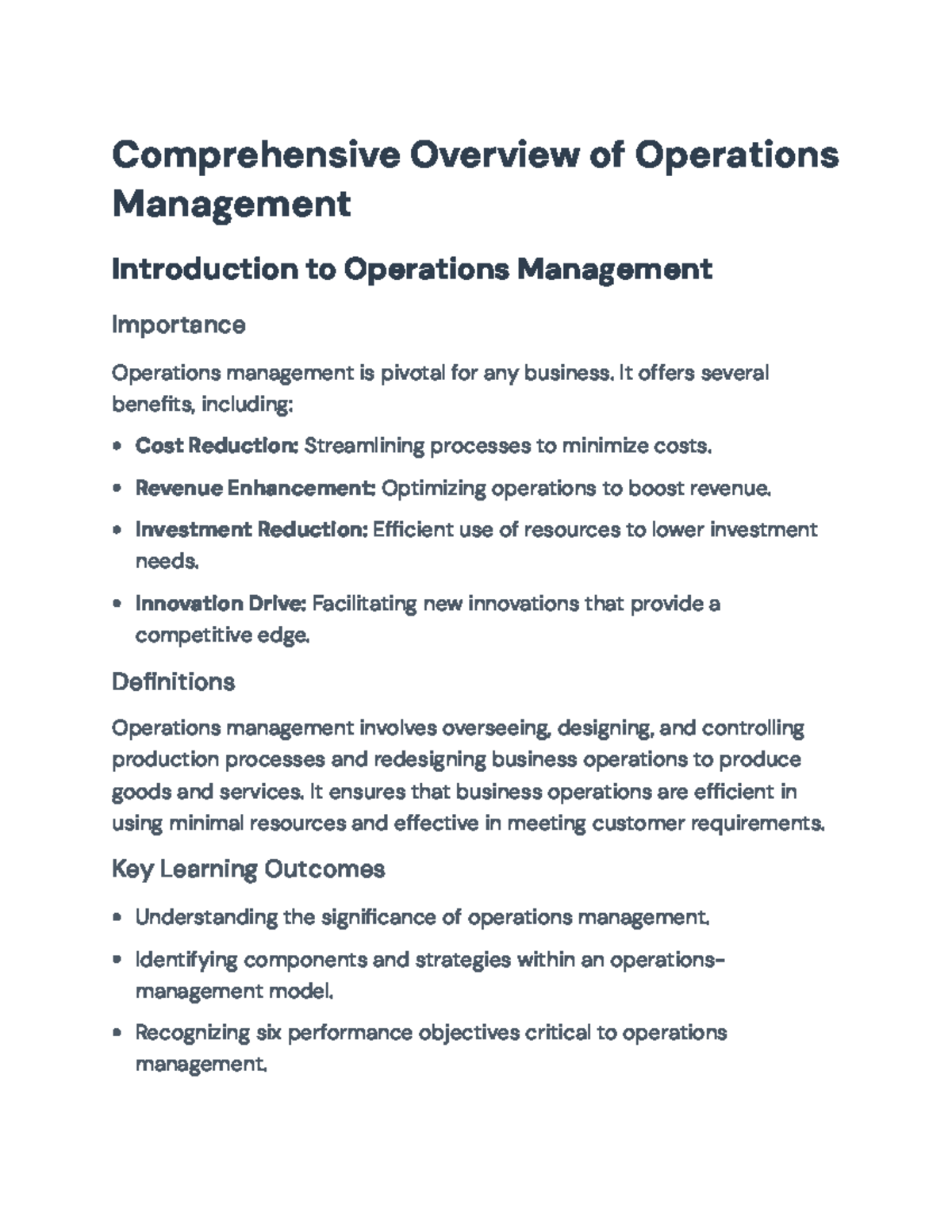 Operations Management Overview: Design, Planning, and Control ...