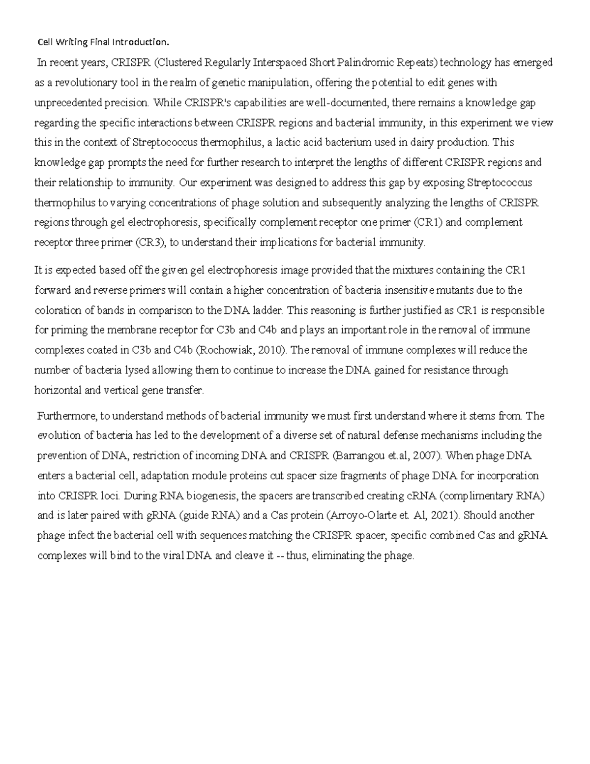 CRISPR Technology in Bacterial Immunity: Cell Writing Final ...