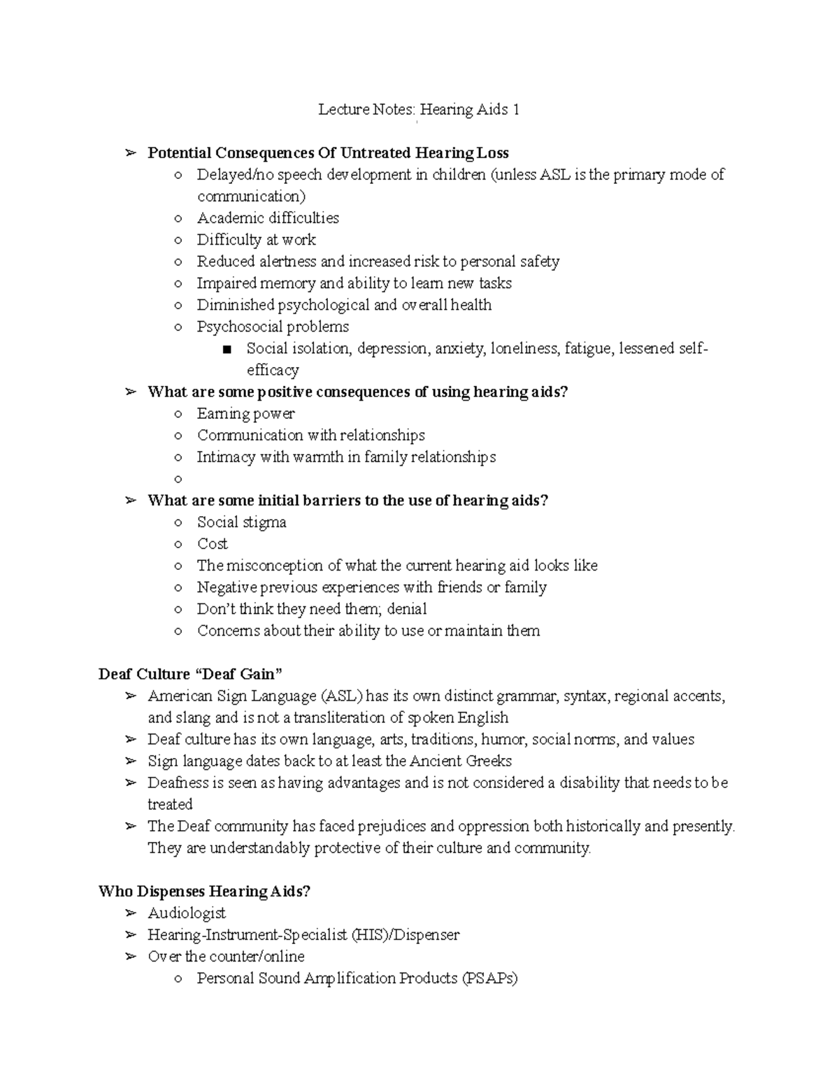 SLPA 127 Lecture Notes: Overview of Hearing Aids and Deaf Culture - Studocu