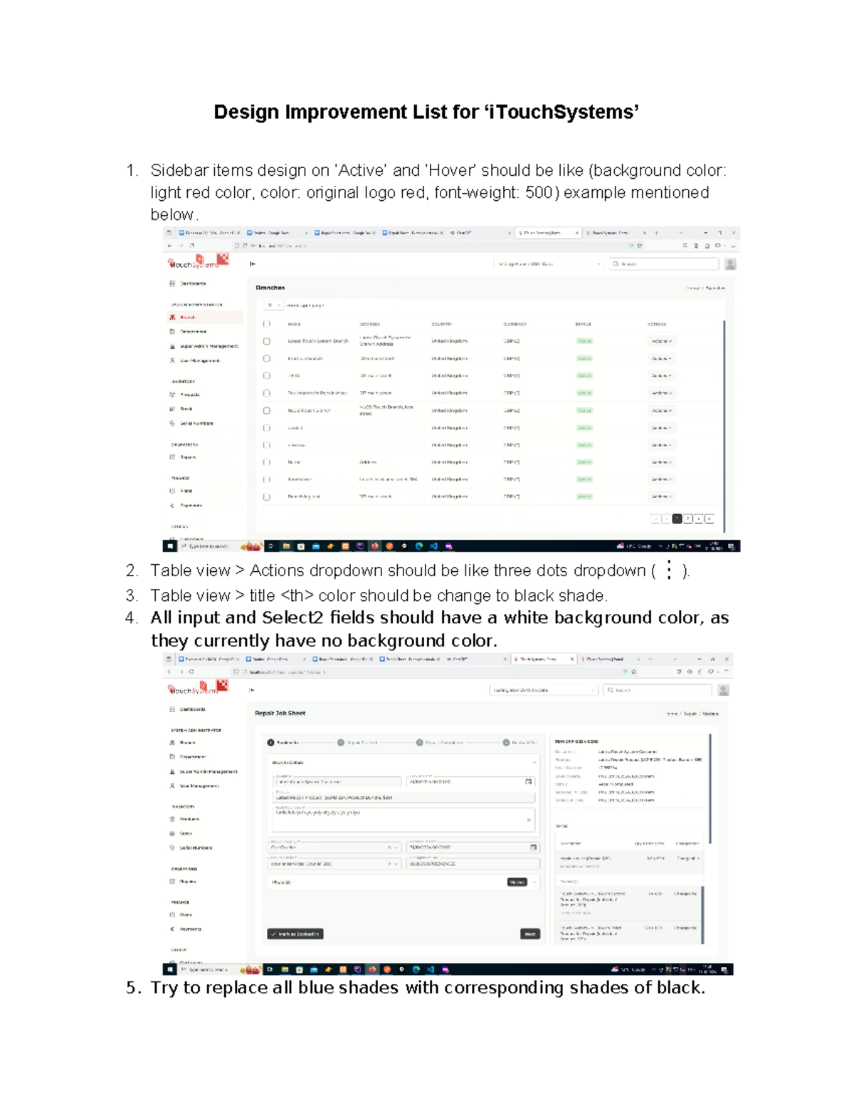 Design Improvement List for ‘i Touch Systems’ - Design Improvement List ...