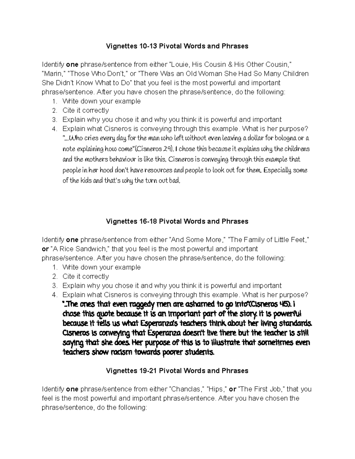 Pivotal Words and Phrases Analysis for Vignettes 10-40 - Studocu
