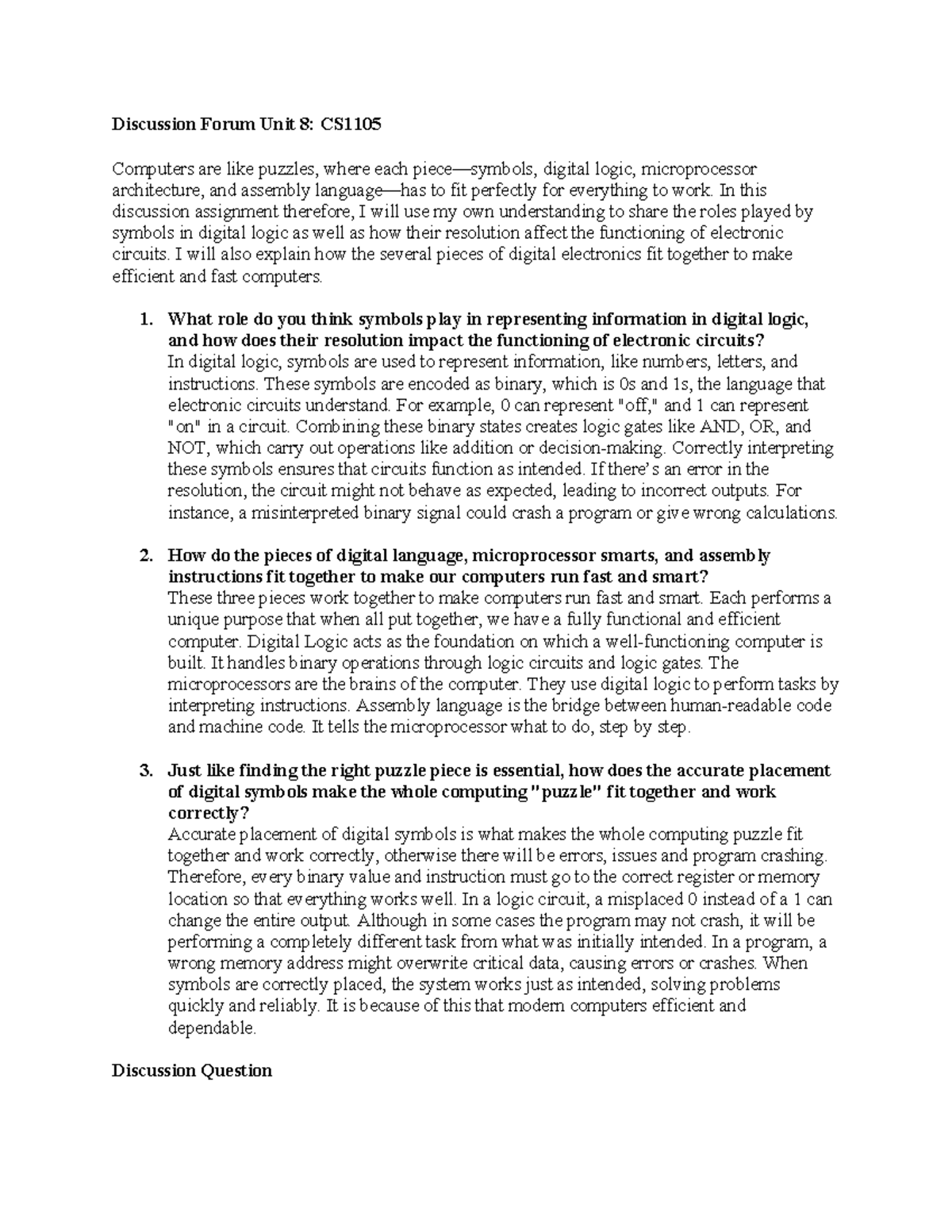Unit 8 Discussion Forum - Discussion Forum Unit 8: CS Computers are ...