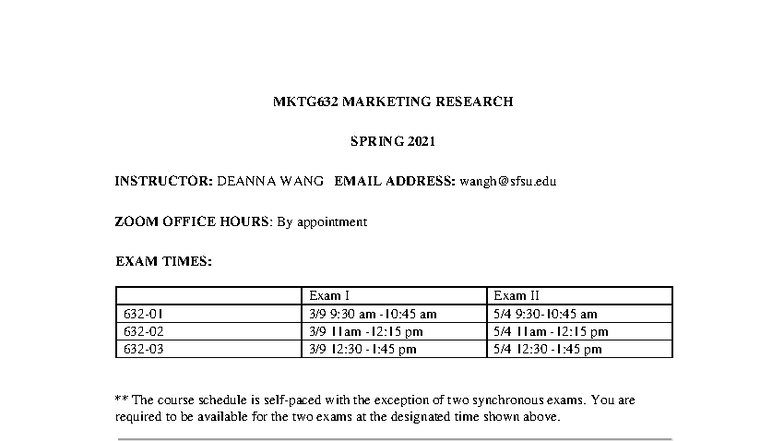 MKTG 632 Spring 2021 Marketing Research Syllabus - Deanna Wang - Studocu