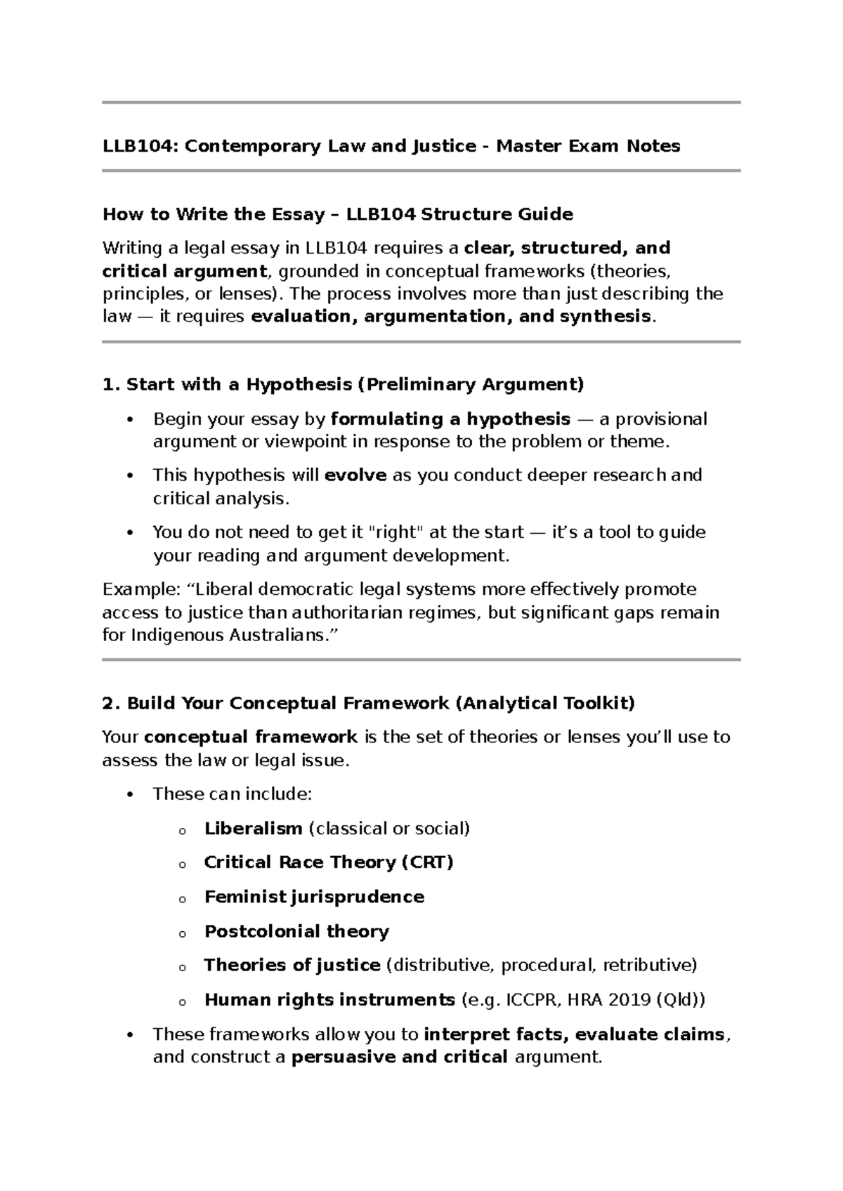LLB104: Master Exam Notes on Legal Essay Writing and Structure Guide ...