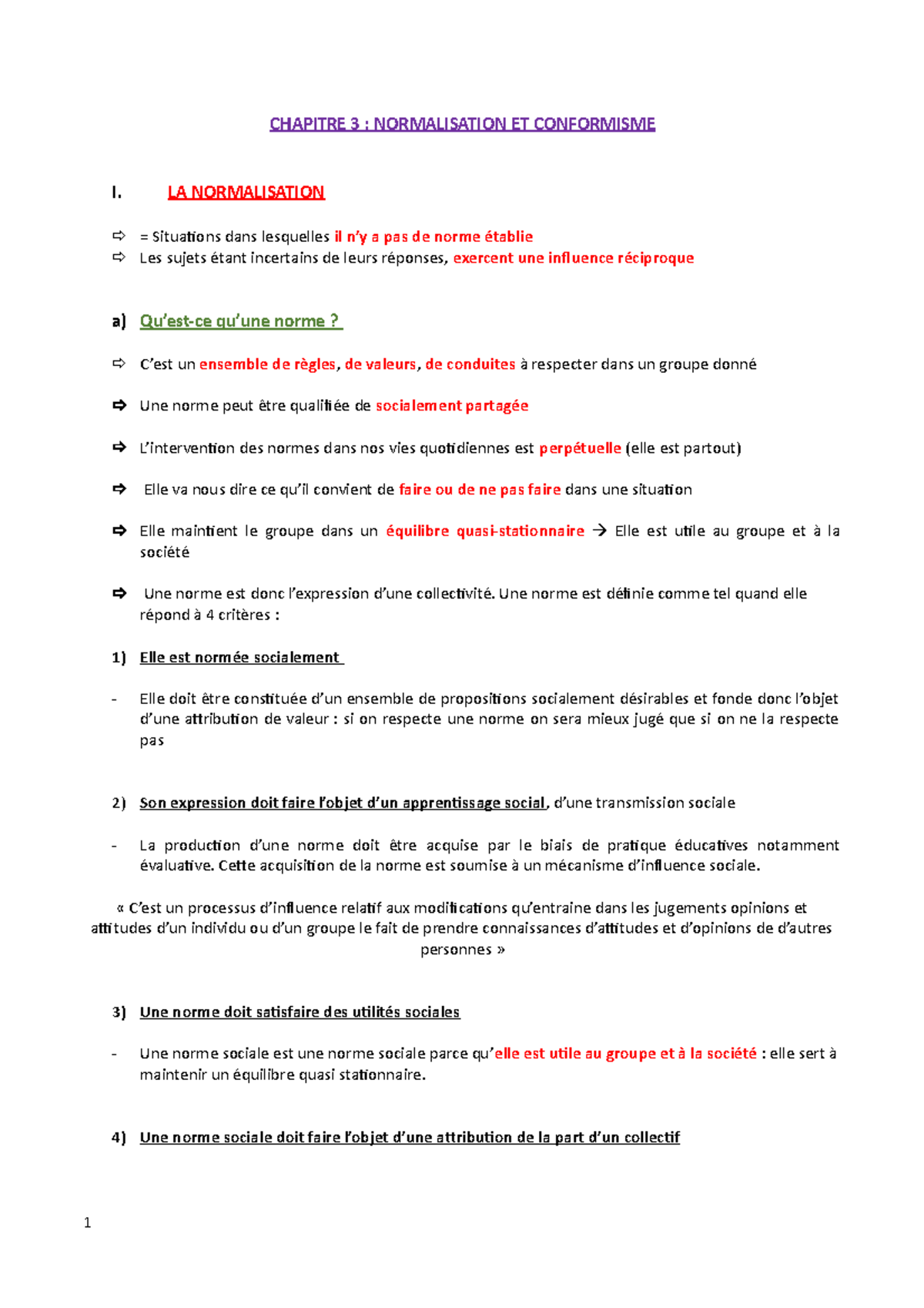 Normalisation et Conformisme en Psychologie Sociale - Chapitre 3 - Studocu