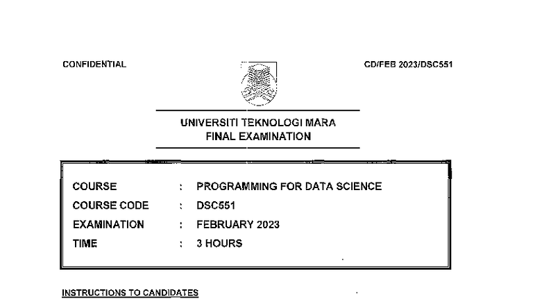 DSC551 FEB 2023 - Final Exam Paper for Programming for Data Science ...