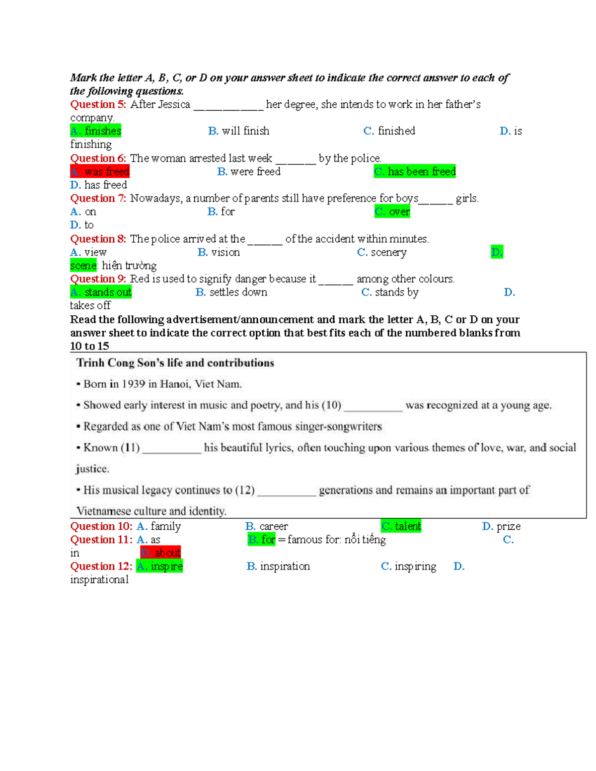 English Quiz Questions and Answers - Course Code: 23 - Studocu