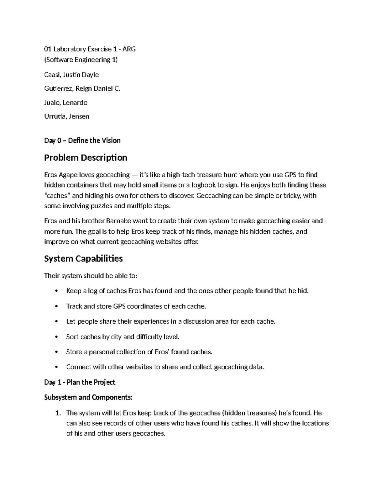 Softeng 1 Lab Exercise 01: Geocaching System Design and Testing - Studocu