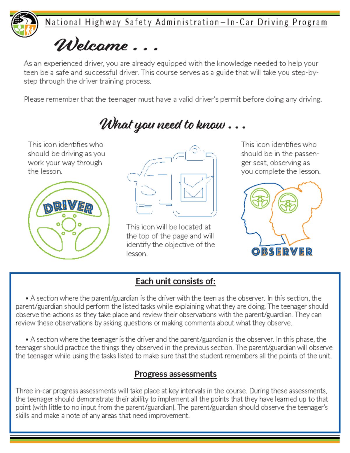 NHSA Parent Taught In-Car TX Driver Training Course Guide - Studocu