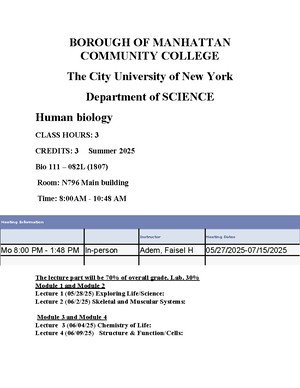 BIO 111 - Human Biology - Studocu