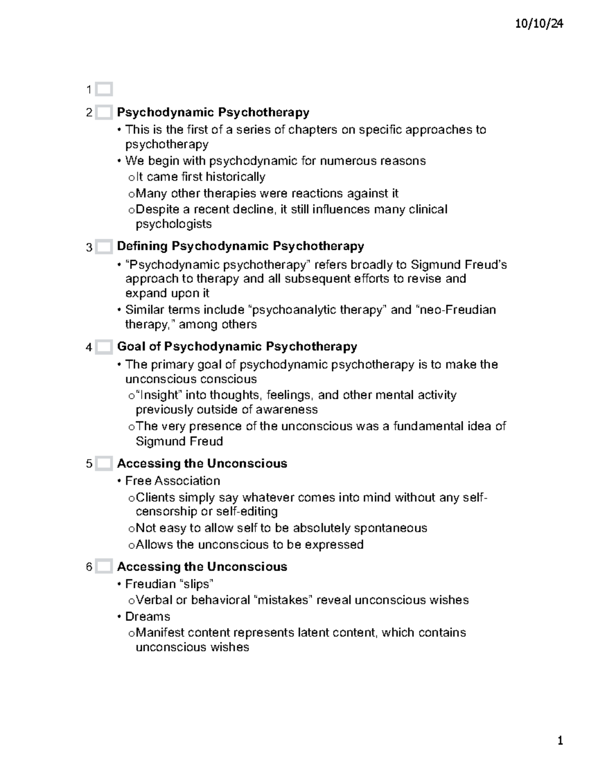 Chapter 12 Notes on Psychodynamic Psychotherapy (Psychology 101) - Studocu