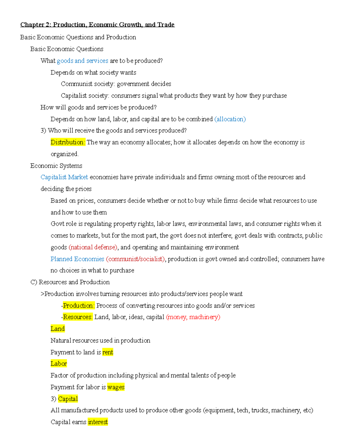 Micro Econ CH 2: Production, Growth, and Trade Overview Notes - Studocu