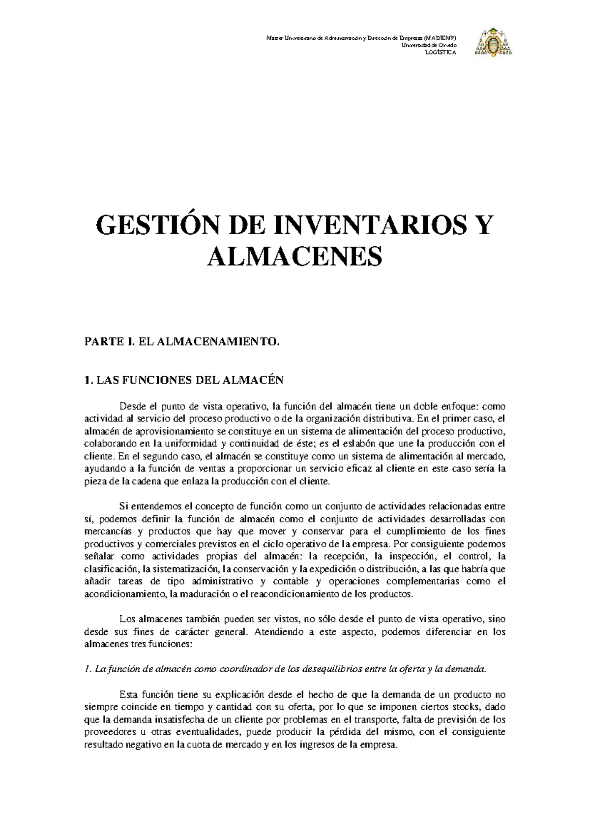 Gestion DE Inventarios Y Almacenes Parte - Universidad de Oviedo ...