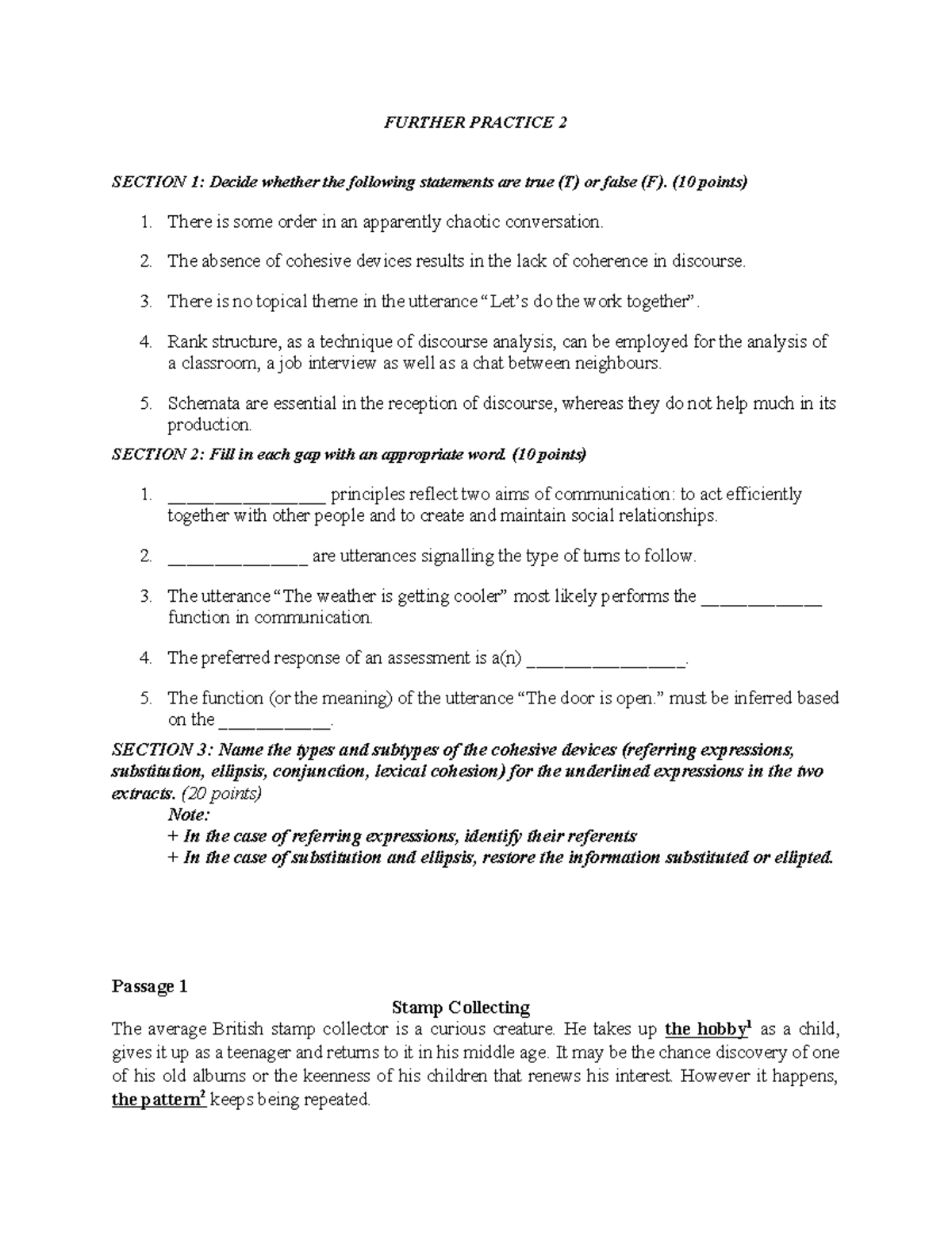 Further Practice 2: Discourse Analysis Exercises and Questions - Studocu