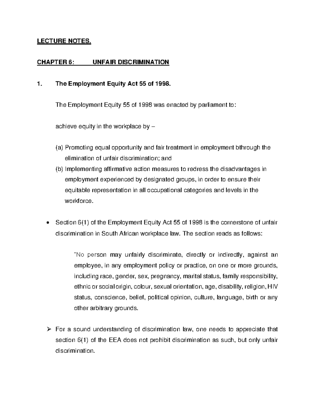 Lecture Notes 3: Unfair Discrimination in Labour Law (LAW2022) - Studocu