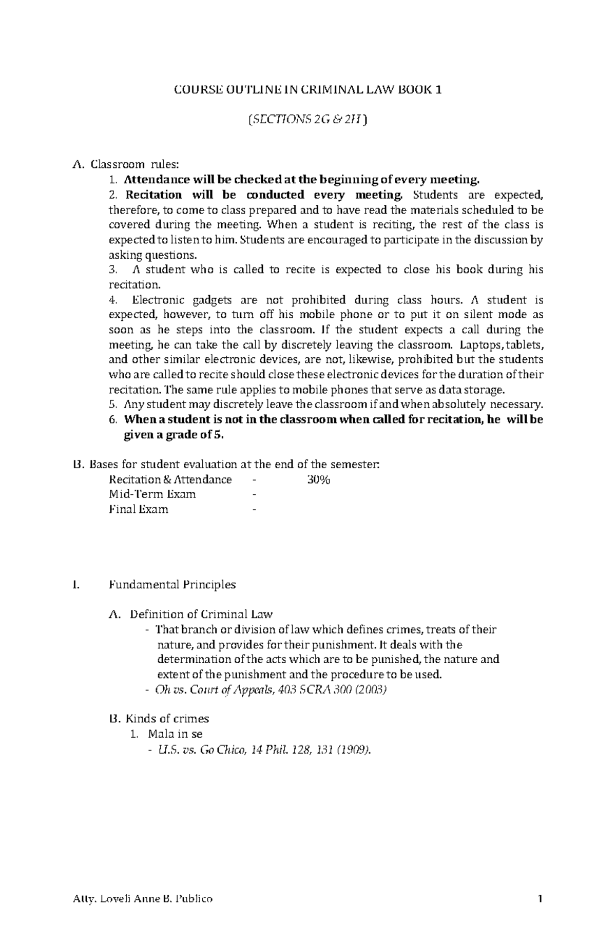 Course Outline in Criminal Law (RPC Book 1, Sections 2G 2H) - Studocu