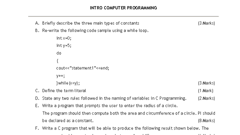 CSE101: Intro to Computer Programming - Constants & Loops Exam Notes ...