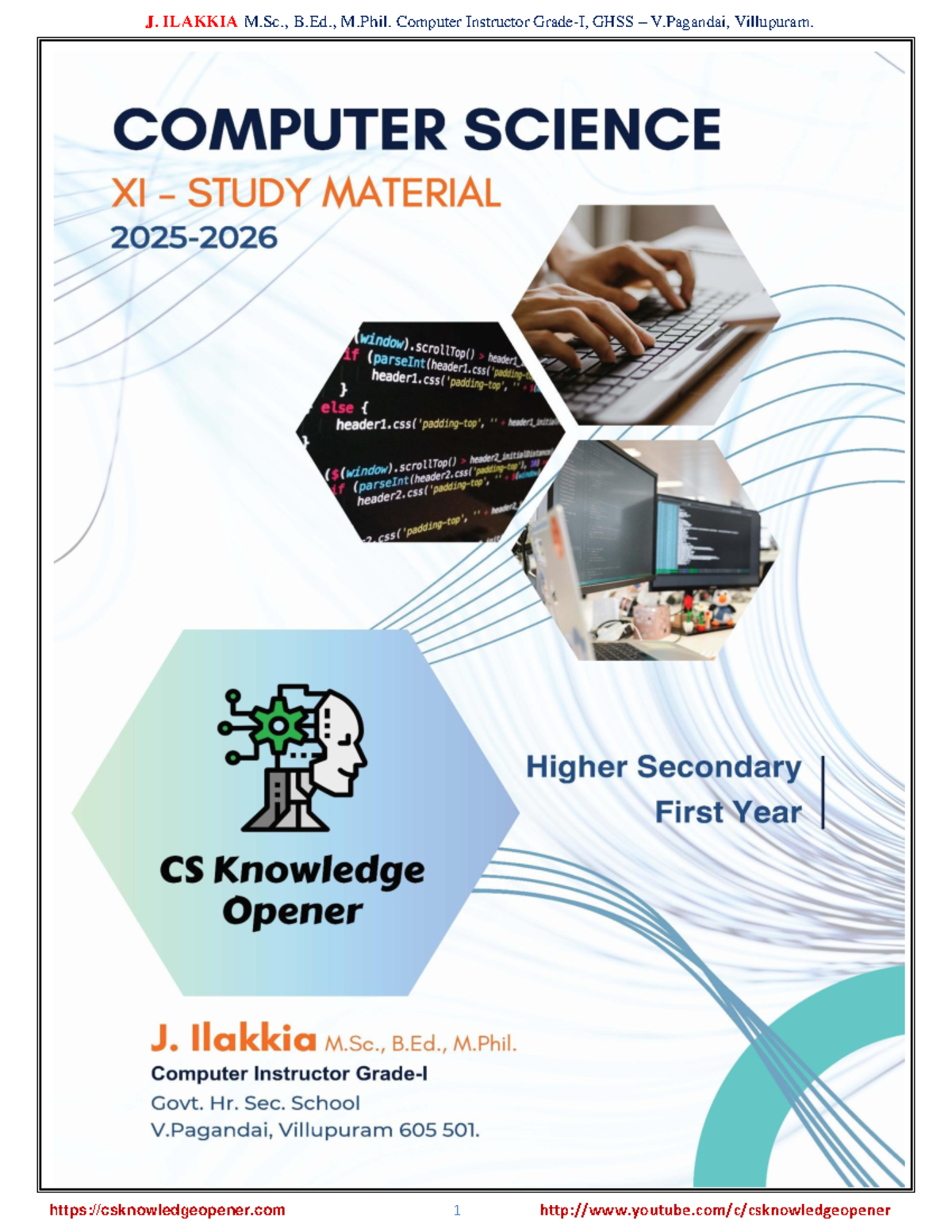 XI - CS EM Study Material 2025-2026: Comprehensive Guide for Computer ...