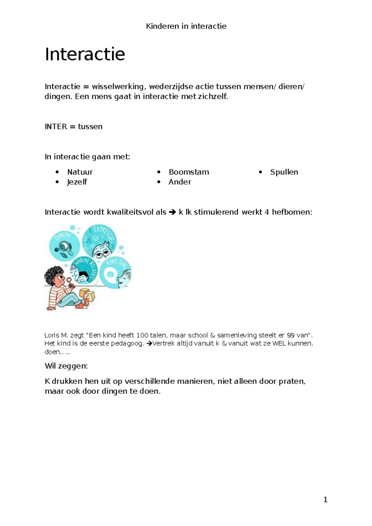 K in Interactie: Kwaliteitsvolle Interacties in Kleuteronderwijs - Studocu