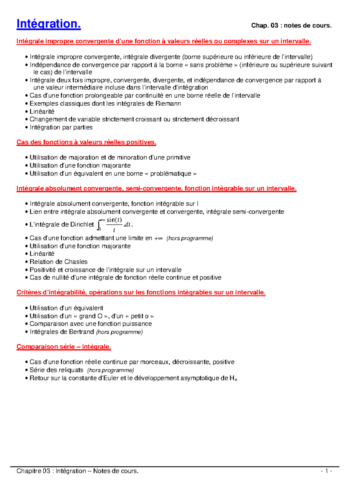 Intégration - Chapitre 03 : Notes de Cours sur les Intégrales Impropres ...