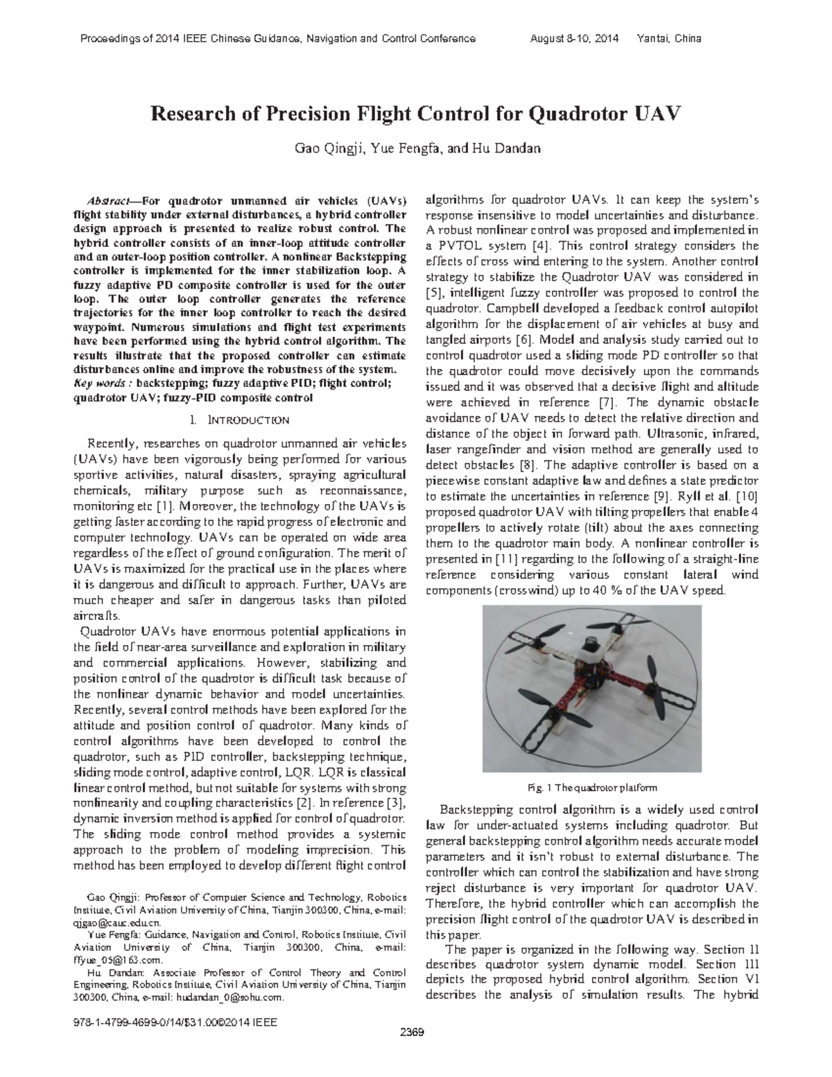 Research on Precision Flight Control for Quadrotor UAVs - 2014 ...
