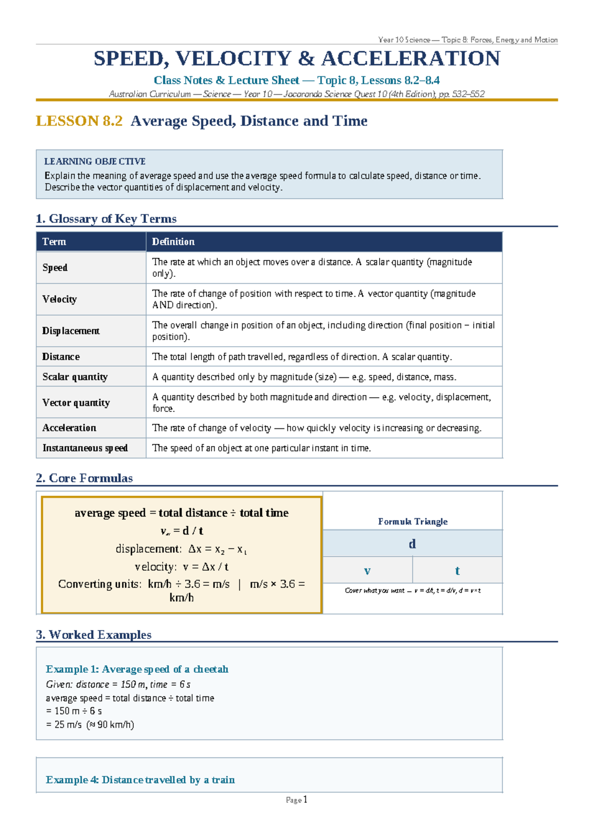 Year 10 Science Topic 8: Forces, Energy & Motion Class Notes - Studocu