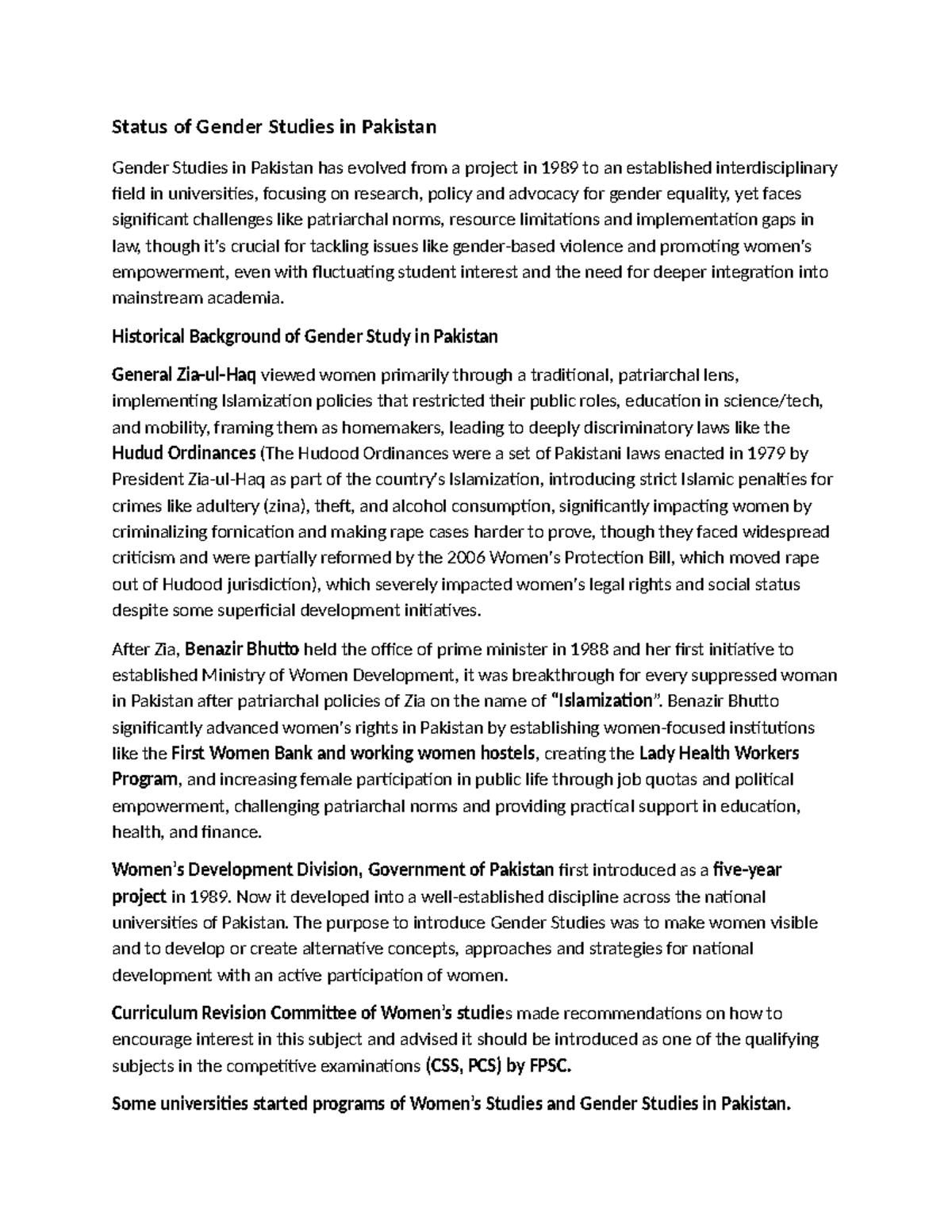 The Evolution and Challenges of Gender Studies in Pakistan: A ...