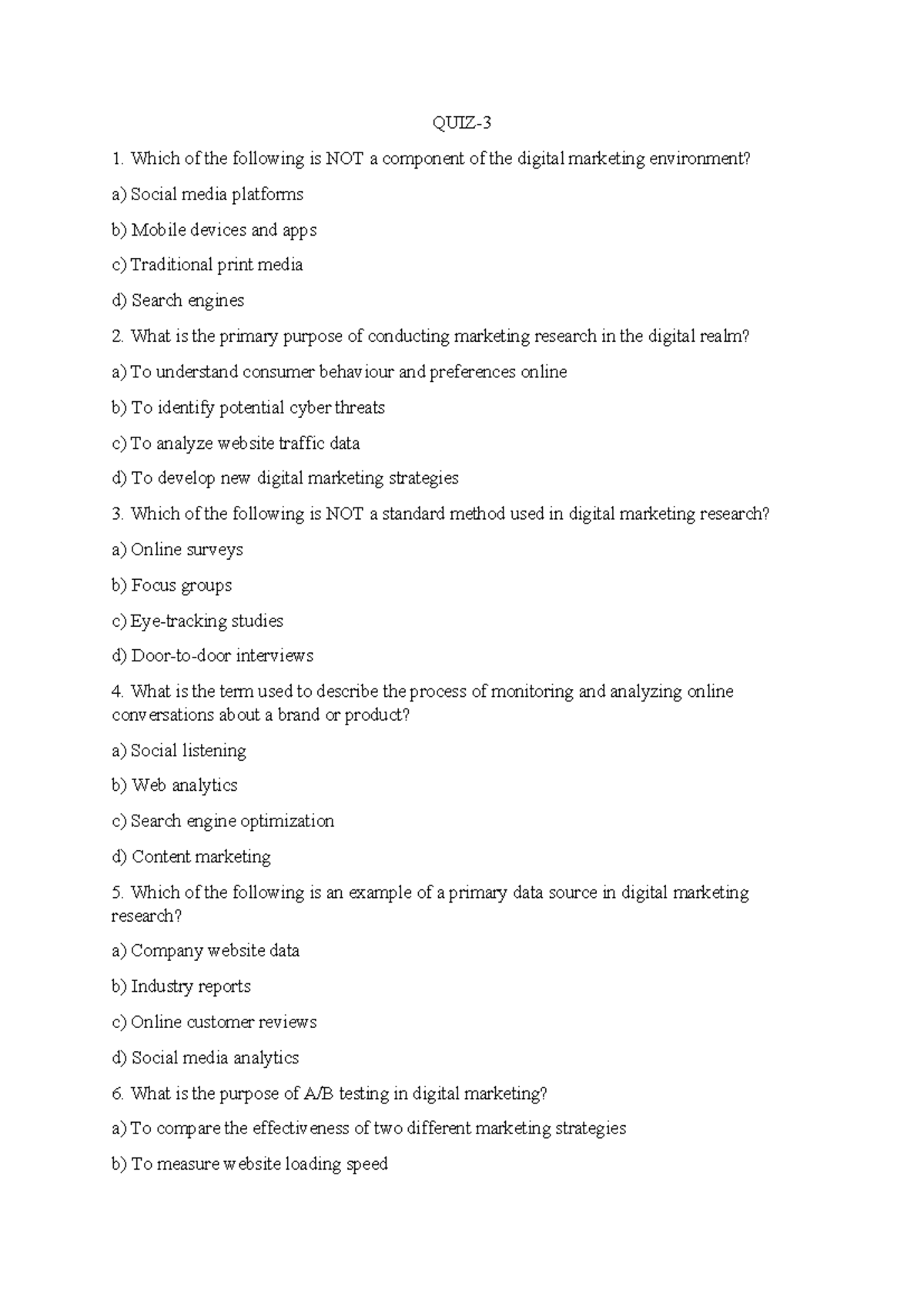 QUIZ-3: Digital Marketing Environment & Research Concepts - Studocu