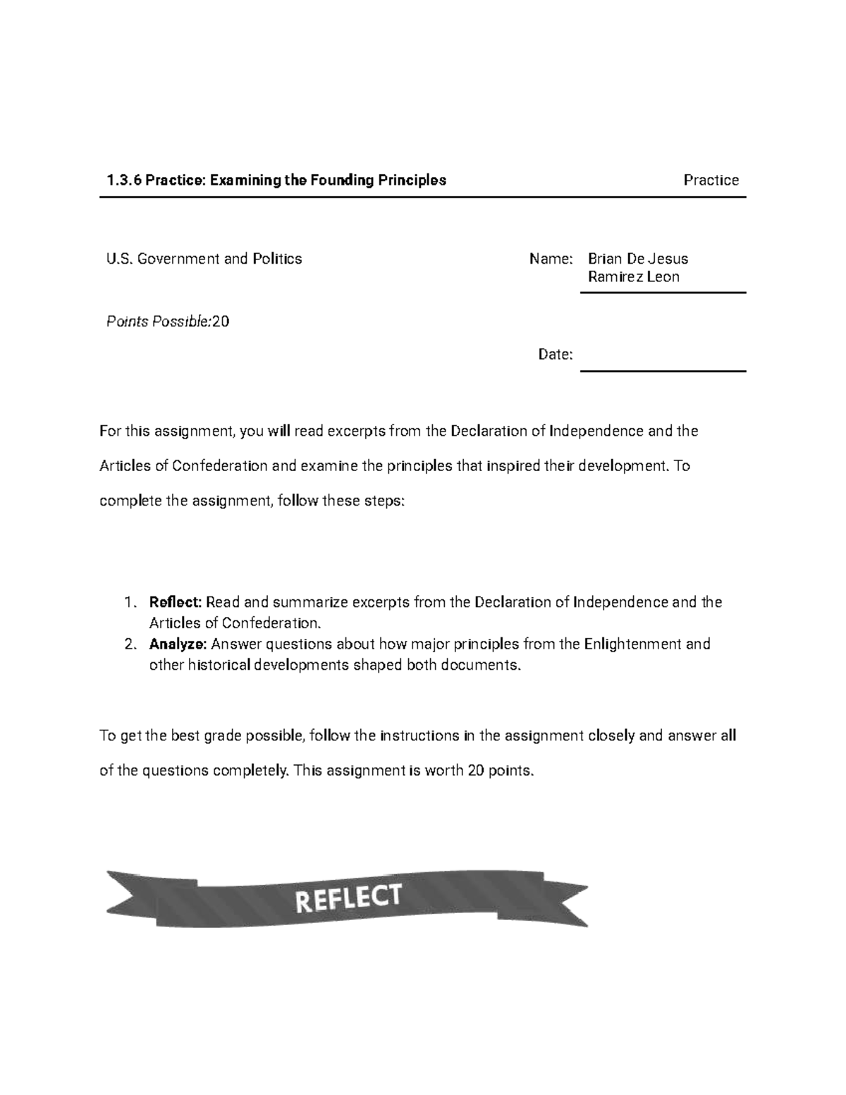 U.S. Government & Politics 1.3.6 Practice: Founding Principles Exam ...