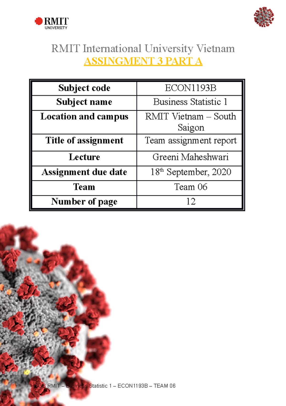 ECON1193 Team 06 Assignment 3a Report 1 - RMIT International University ...