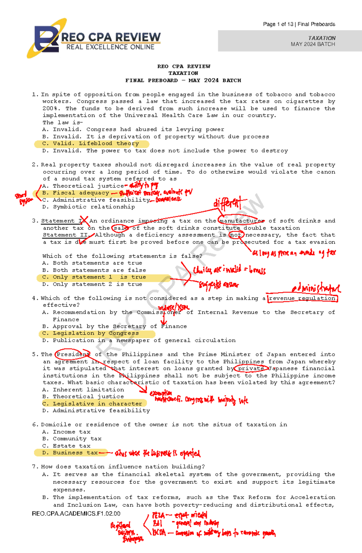 REO.CPA.REVIEW Final Preboard Notes for Taxation May 2024 Batch - Studocu