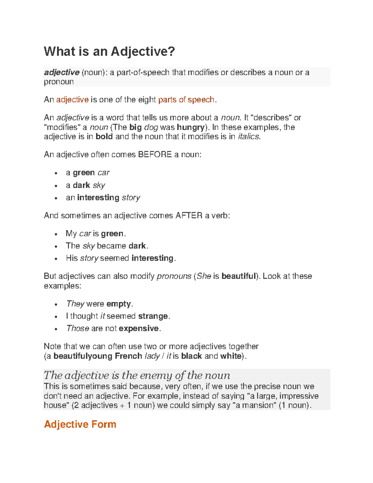 Adjectives Overview and Quizzes (421980618) - Studocu