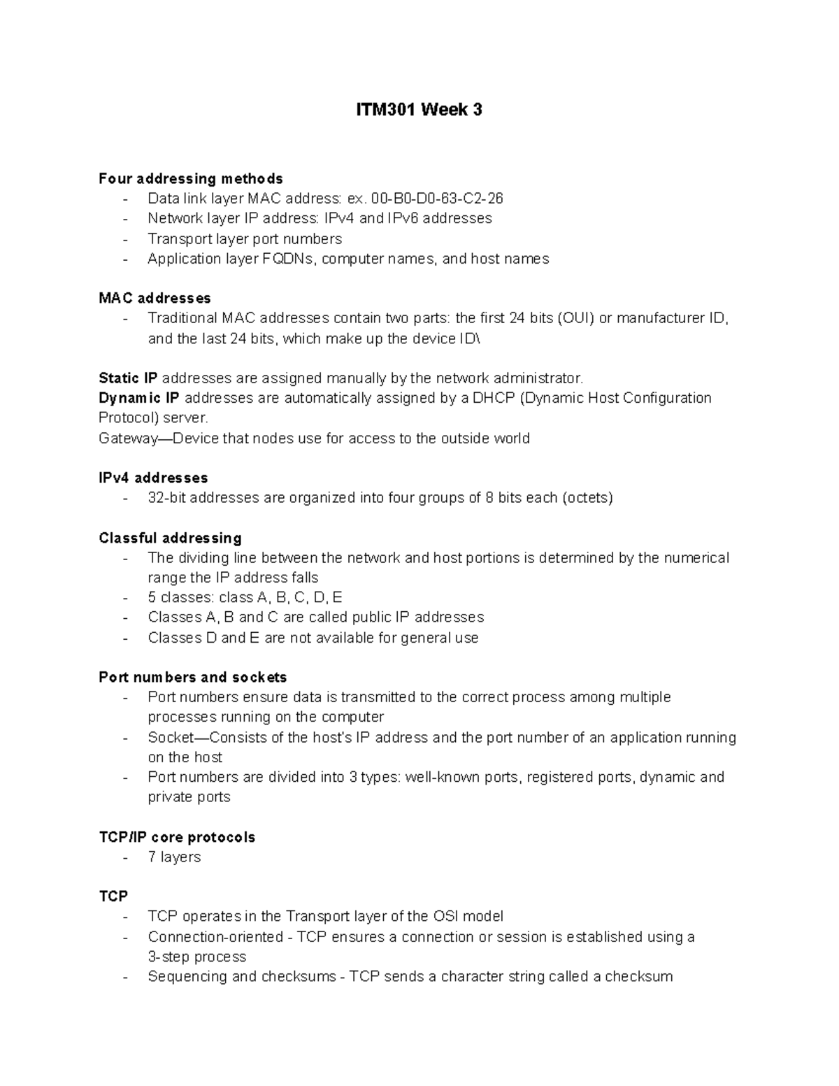 ITM301 Week 3 - Addressing Methods in Data Link and Network Layers ...